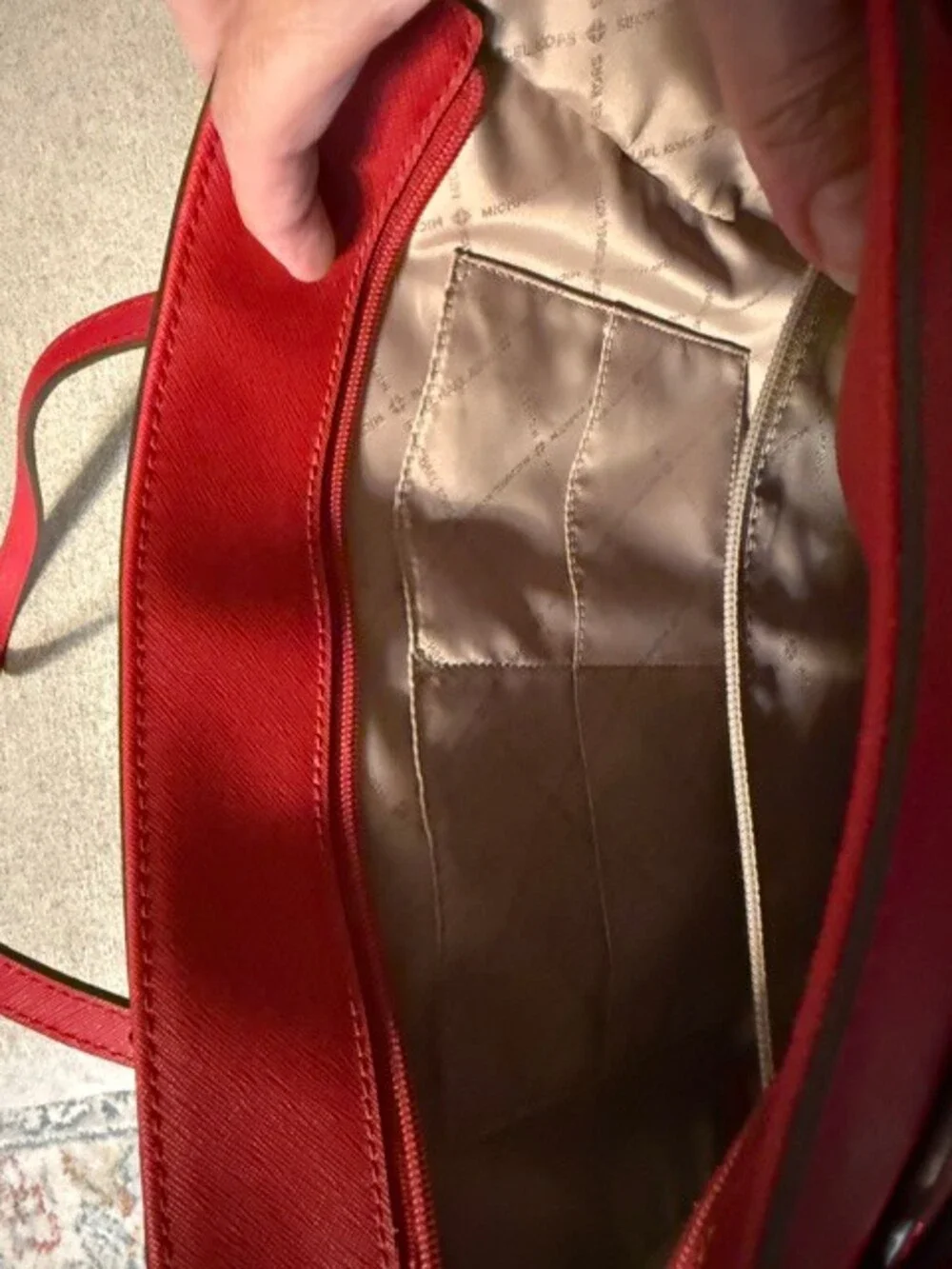 Michael Kors Red Leather Tote Handbag Double Strap Shoulder Bag